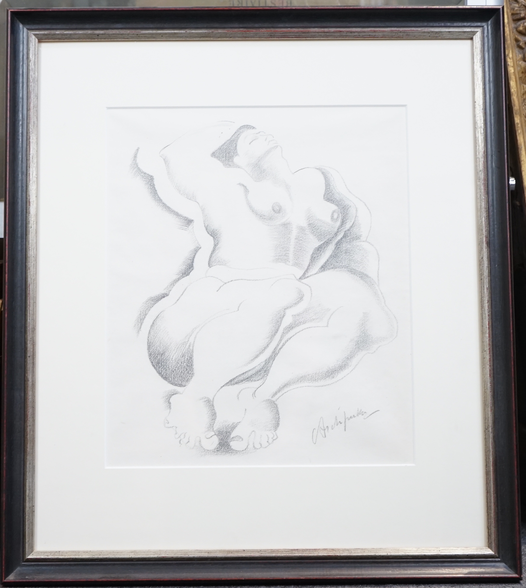 Alexander Archipenko (Ukrainian, 1887-1964), Reclining female nude, pencil on paper, 39 x 33cm